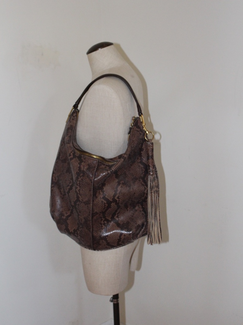 G.I.L. Snakeskin Tassel Leather Large Shoulder Hobo Bag